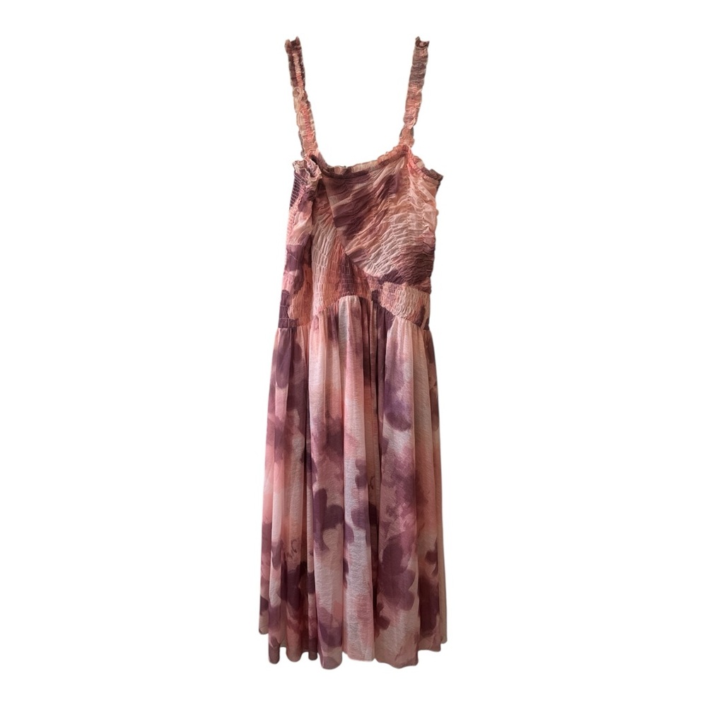 Free People Tessa Smocked Midi Dress Blush Pink Watercolor Pattern NWT Size L - Picture 9 of 12